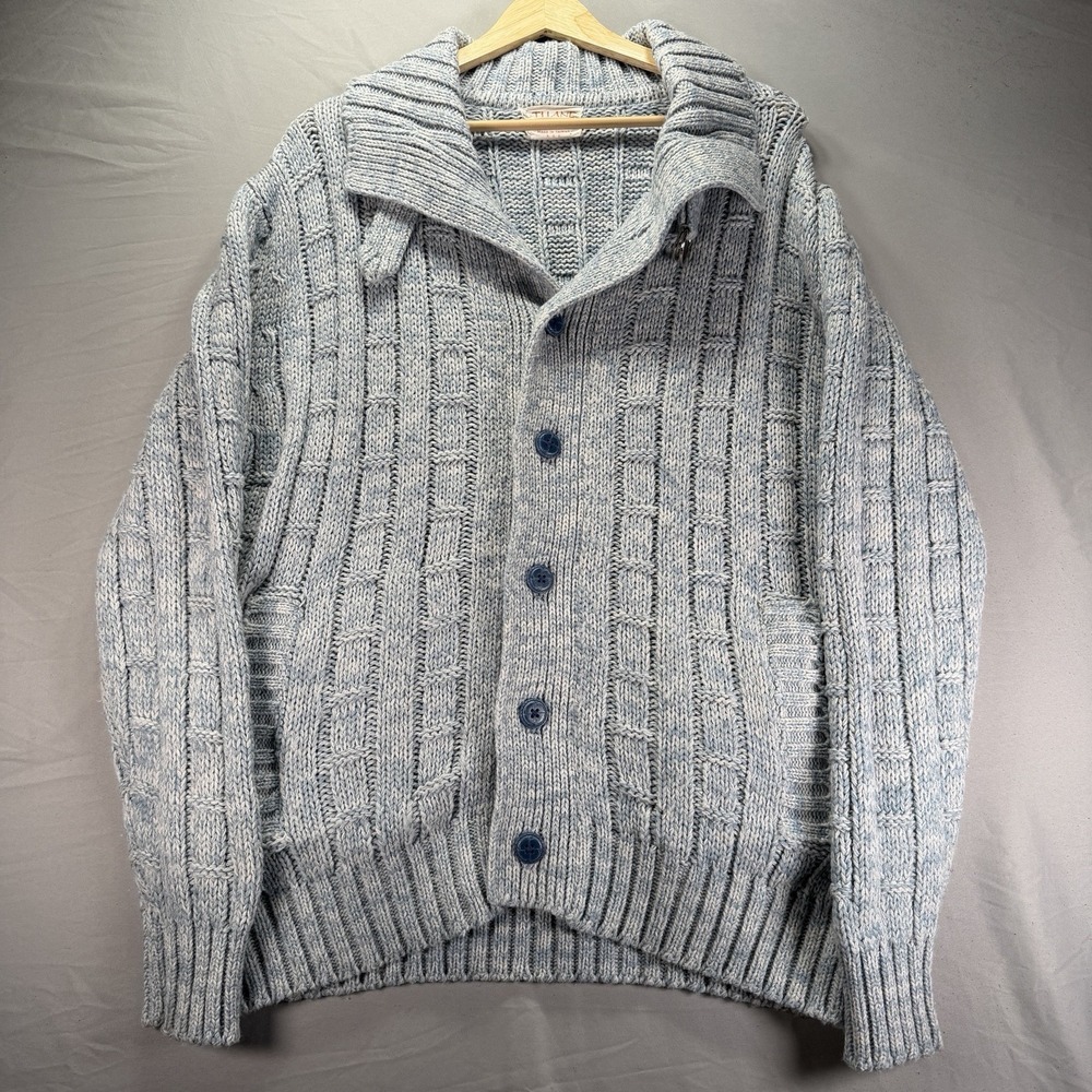 Vintage Thane Sweater Mens XL Light Blue Grandpa Cardigan Chunky Knit Fisherman